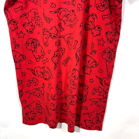 Zoo Crew 80s Red Puppy Dogs Long Night Shirt Cotton Stars Hearts Short Sleeve - Picture 8 of 9
